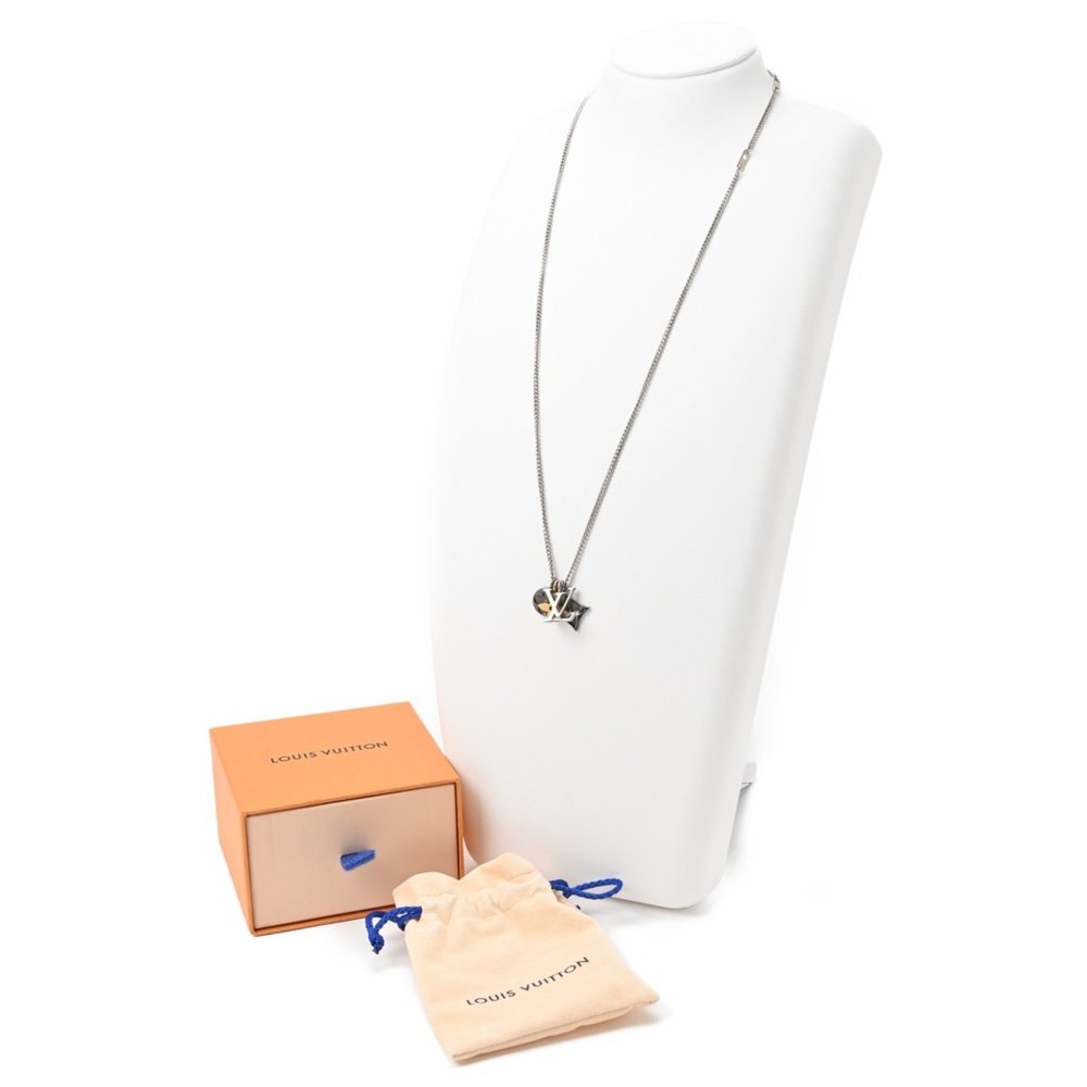 LOUIS VUITTON Pendant LV Instinct Necklace M00521 Chrome Metal Silver Gold S-... - Picture 9 of 9